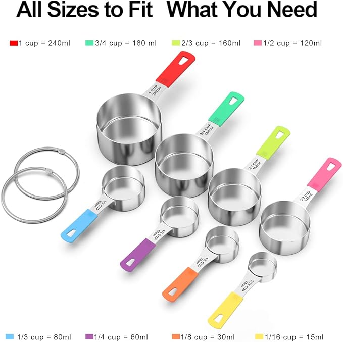 Wildone Measuring Cups & Spoons Set of 18 - Includes 8 Stainless Steel Nesting Measuring Cups, 9 Measuring Spoons, 1 Leveler, Ideal for Dry and Liquid Ingredients - Image 3