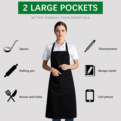 Bib Apron - Unisex Black Aprons 2 Pockets Cooking Kitchen Apron for Chef,BBQ Drawing aprons black (10 PCS)