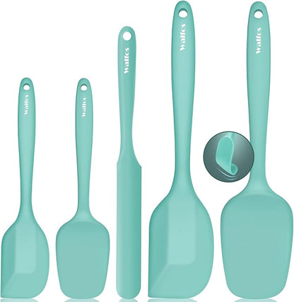 Walfos Silicone Spatula - 600°F High Heat Resistant Kitchen Spoon Spatulas（set of 5), Strong Steel Core and One-Pieces Design, For Cooking Mixing & Baking - BPA Free and Dishwasher Safe (Teal/Aqua) by Walfos