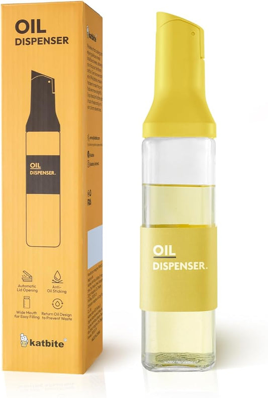 katbite 16oz Glass Olive Oil Dispenser Bottle for Kitchen Cooking - Leakproof Kitchen Essential with Precise Pouring Spout for Salad, Air Fryer, BBQ, Non-Stick Pans, Easy Refill and Use, Yellow by katbite