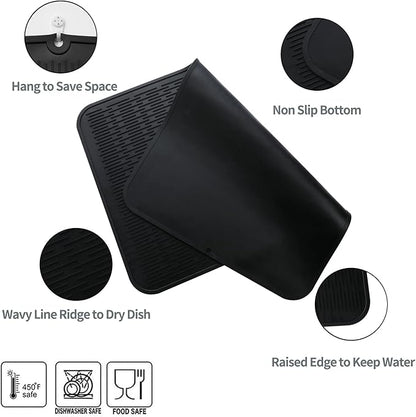 MicoYang Silicone Dish Drying Mat for Multiple Usage,Easy clean,Eco-friendly,Heat-resistant Silicone Mat for Kitchen Counter or Sink,Refrigerator or Drawer Liner Black 4XL 32 inches x 18 inches - Image 4