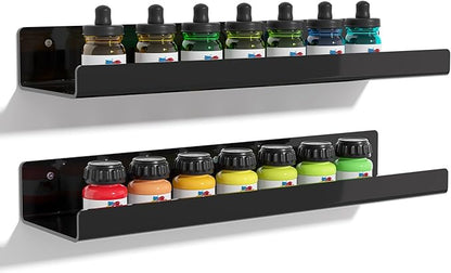 upsimples Acrylic Shelves for Wall Decor, 15" Display Shelf Perfume Organizer for Bathroom, Bedroom, Living Room, Floating Bookshelves for Kids, Black, 2 Pack by upsimples