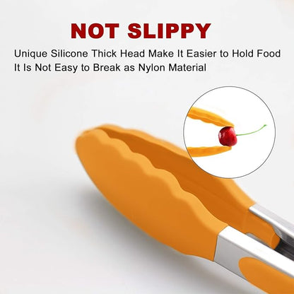 2 Pack Silicone Kitchen Tongs – 9" & 12" Set, Heat Resistant up to 500°F, Non‑Stick Cookware Safe, Wavy Silicone Tips, BPA Free, Locking Clip & Hanging Loop, Orange - Image 2