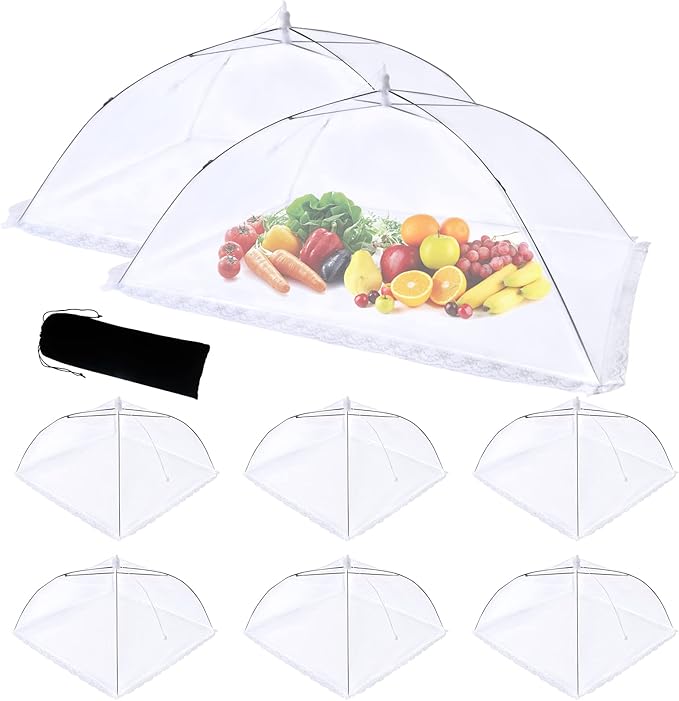 ZMCINER 8 Pack Food Tents Food Covers for Outside Mesh Screen Include 2 Extra Large (40"X 24") & 6 Standard (17"X 17") Collapsible and Reusable Mesh Food Covers for Outdoors, Fruit Cover by ZMCINER