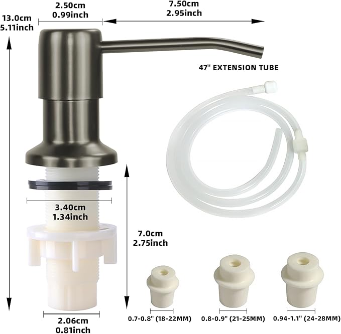 Soap Dispenser for Kitchen Sink, Built in Sink Soap Dispenser, Countertop Soap Dispenser Pump with 47" Extension Tube kit, No Need to Fill Little Bottle Again, Gray - Image 7