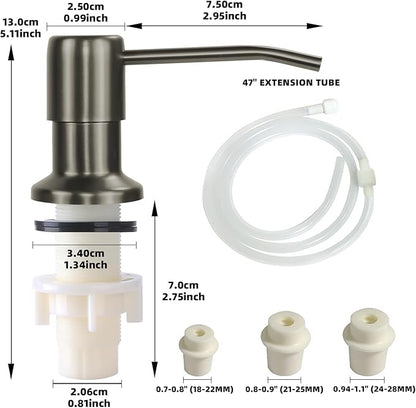 Soap Dispenser for Kitchen Sink, Built in Sink Soap Dispenser, Countertop Soap Dispenser Pump with 47" Extension Tube kit, No Need to Fill Little Bottle Again, Gray - Image 7