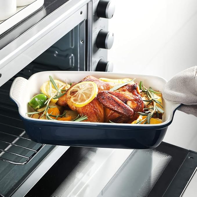 Sweejar Baking Pans Set, Ceramic 9x13 Baking Dish with Handle, Rectangular Casserole Dishes for Oven, Bakeware Sets of 3, Durable Lasagna Pan Deep for Kitchen, Banquet, Wedding Gift(Navy) - Image 4