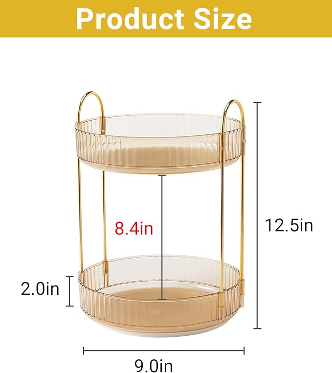 Asayuee 360 Rotating Gold Makeup Organizer,2 Tier Large Capacity Rotating Makeup Organizer,SkincarePerfume Organizer,Bathroom Cosmetics Storage Organizer Countertop (Gold-2 Tier) - Image 2