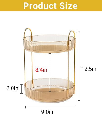 Asayuee 360 Rotating Gold Makeup Organizer,2 Tier Large Capacity Rotating Makeup Organizer,SkincarePerfume Organizer,Bathroom Cosmetics Storage Organizer Countertop (Gold-2 Tier) - Image 2
