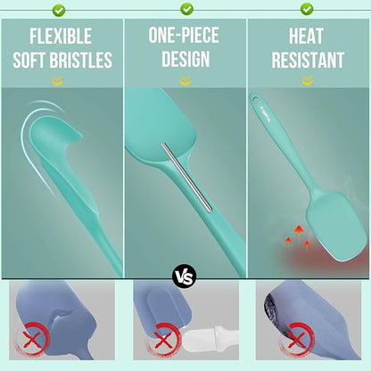 Walfos Silicone Spatula - 600°F High Heat Resistant Kitchen Spoon Spatulas（set of 5), Strong Steel Core and One-Pieces Design, For Cooking Mixing & Baking - BPA Free and Dishwasher Safe (Teal/Aqua) - Image 7