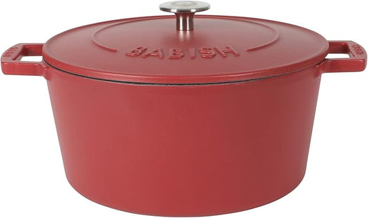 Babish 6-Quart Round Enameled Cast Iron Dutch Oven with Lid – Red, Heavy-Duty Dutch Oven for Slow Cooking, Braising & Baking