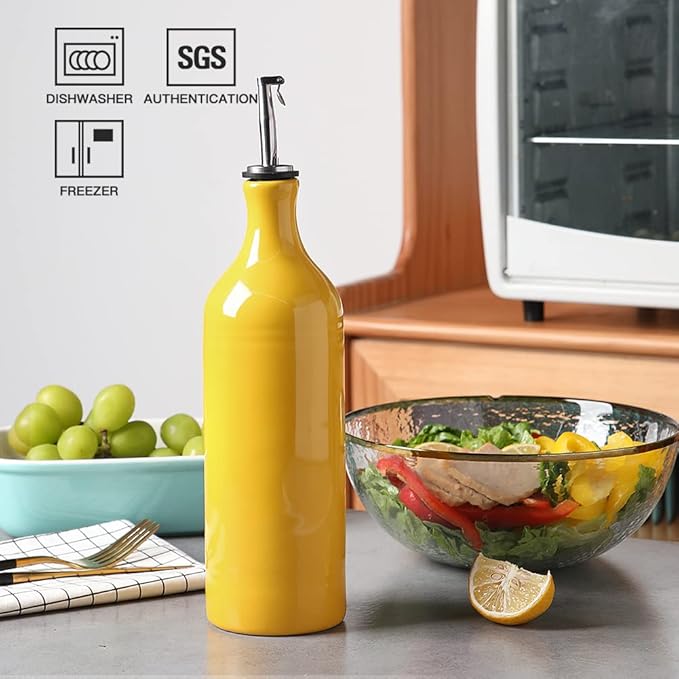 Sweejar Large Ceramic Olive Oil Dispenser Bottle, Opaque Oil Cruet Protects to Reduce Oxidation, Suitable for Storage Vinegar, Soy Sauce & Other Liquids, Pack of 1, 24 Fl Oz(Yellow) - Image 2