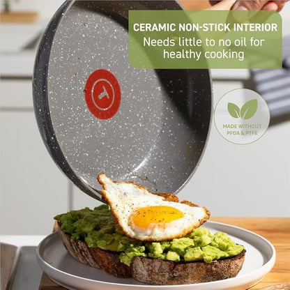 T-fal Revive Ceramic Nonstick Frying Pan with Lid, 6 Qt, Oven Safe to 350°F Cookware, Skillet Pots and Pans, Grey Granite - Image 2