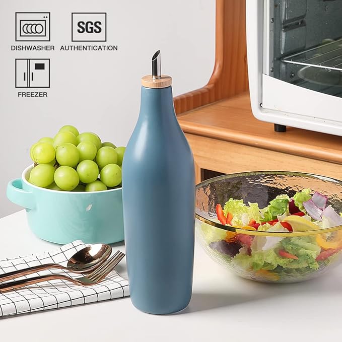 Sweejar Matte Ceramic Olive Oil Dispenser Bottle with Spout, 17 Oz Oil Dispenser for Kitchen Counter, Opaque Oil Cruet for EVOO, Vinegar, Avocado Oil Container for Cooking, Pack of 1 (Fog Blue) - Image 2