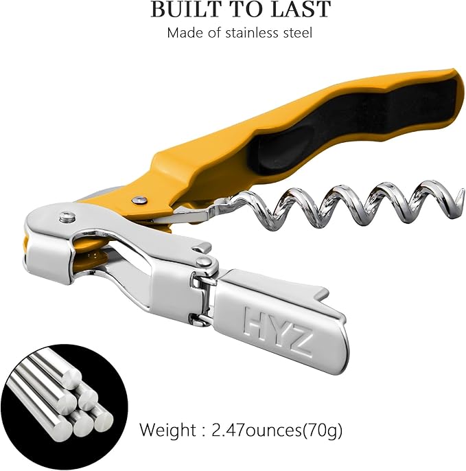 HYZ 2-Pack Wine Opener Waiter Corkscrew, Professional Wine Key for Servers, Bartender with Foil Cutter, Manual Wine Bottle Opener Double Hinged (Yellow) - Image 3