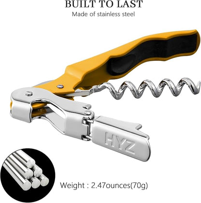 HYZ 2-Pack Wine Opener Waiter Corkscrew, Professional Wine Key for Servers, Bartender with Foil Cutter, Manual Wine Bottle Opener Double Hinged (Yellow) - Image 3