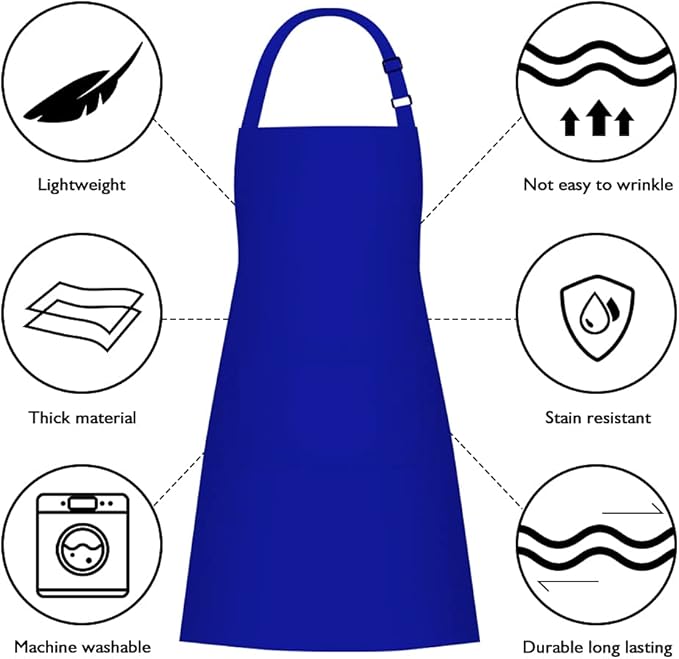 Jubatus 2 Pack 100% Cotton Aprons with 2 Pockets Cooking Chef Kitchen Adjustable Bib Apron for Women Men, Blue - Image 6