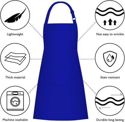 Jubatus 2 Pack 100% Cotton Aprons with 2 Pockets Cooking Chef Kitchen Adjustable Bib Apron for Women Men, Blue - Image 6
