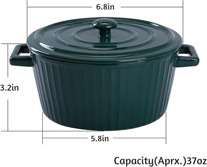 WHJY Green Colorful Ceramic Casserole Dish with Lid，1 Quart Ceramic Casserole Pan for Bakeware Oven