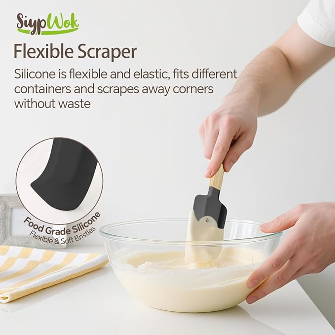 Silicone Spatula Set, Food Grade Rubber Spatula-4 Piece Nonstick Rubber Spatulas, Spoonula, Jar Scraper for Cooking, Baking, Mixing, Frosting - Heat Resistant Up to 600°F (4 Pcs Spatula Black) - Image 3