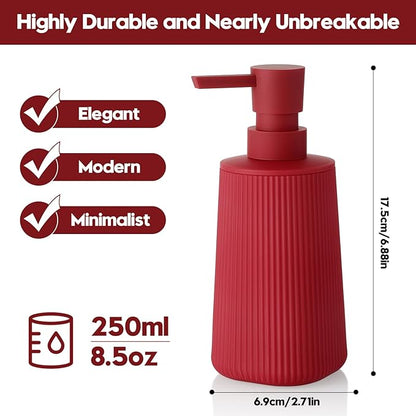 Small Soap Dispenser for Bathroom and Kitchen, Modern Farmhouse Striped Style Plastic Hand Soap Dish Soap Dispenser with Pump Matte Red - Image 6