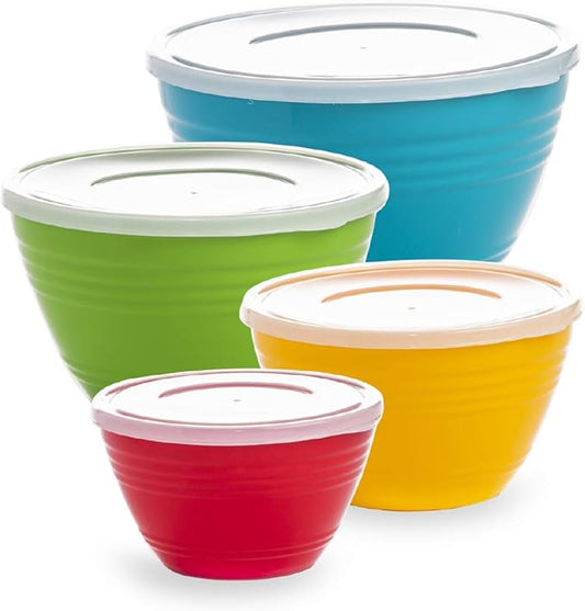 BINO | Mixing Bowl Set with Lids | Versatile Plastic Bowls for Kitchen Mixing, Serving, and Storage - 4-Piece Mixing Bowl Set in Various Sizes | Space-Saving Nesting Design | Dishwasher Safe