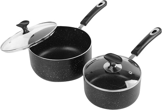 Nonstick Saucepan Set with Lid, Non Stick 2Qt & 3Qt Sauce Pan Set with Glass Lid Small Pot for Home Kitchen by HooJay