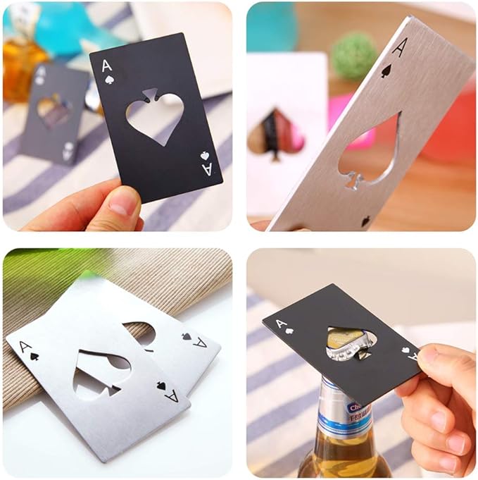 Ace Of Spades Bottle Opener Credit Card Size Pocker Cap Opener Portable Stainless Steel Can Opener (2 Pack Black & Silver) - Image 4