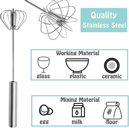 Semi-automatic Whisk, Stainless Steel Egg Beater, Hand Push Rotary Whisks Mixer Stirrer for Making Cream, Whisking, Beating and Stirring (Silver) - Image 3