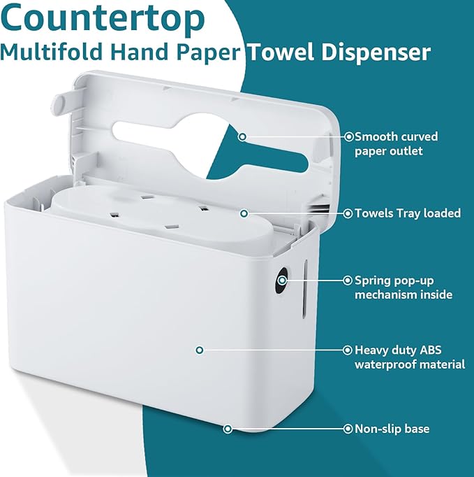 C-fold Paper Towel Dispenser XXLarge - Heavy Duty丨Wide-Design Countertop Folded Paper Towel Dispenser with Lid丨300-Sheet Large Capacity for Hand Towel, White - Image 3