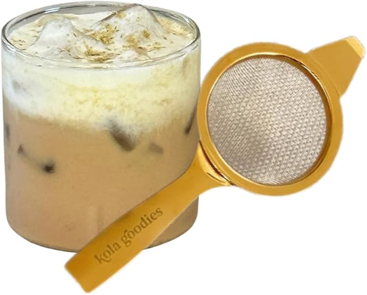 Kola Goodies Gold Tea Strainer – Elegant Stainless Steel Tea Infuser with Drip Tray – Compact Loose Leaf Tea Filter – Holiday Gift for Tea Lovers – Stylish & Easy to Use – Hands-Free Brewing