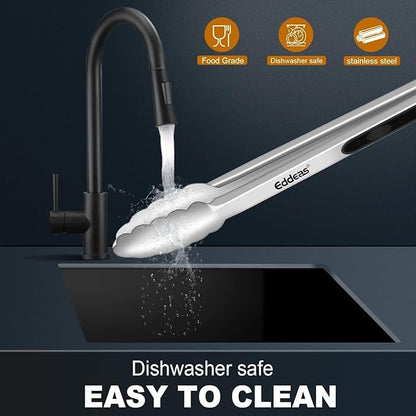 4 Pack Tongs For Cooking, Heat Resistant 600 Degrees 9",12" Stainless Steel Locking Metal Tong & 9",12" Kitchen Tongs with Silicone Tips, Non-Slip Food Silicone Tong, Heavy Duty, Non-Stick - Image 8
