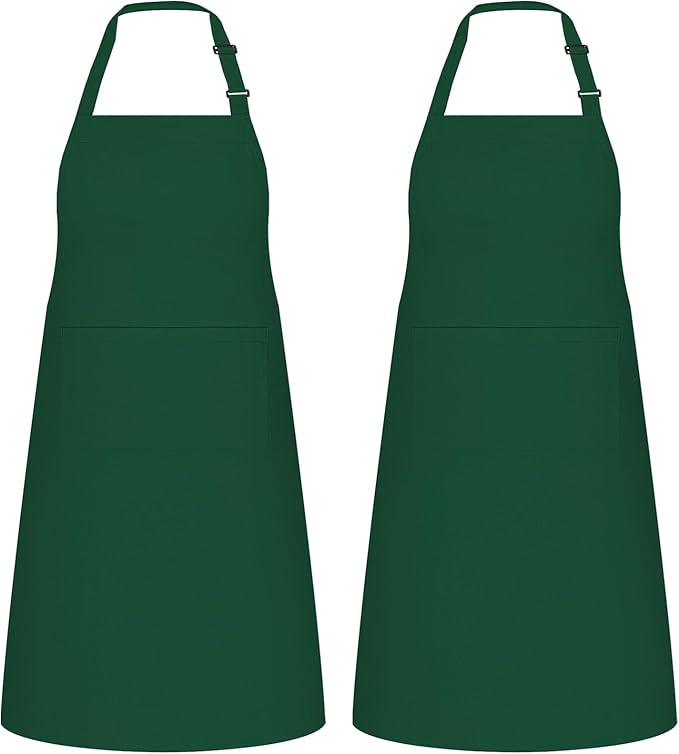 NLUS 2 Pack Kitchen Aprons with 2 Pockets for Women Men, Chef Aprons for Baking BBQ Cooking, Green by NLUS