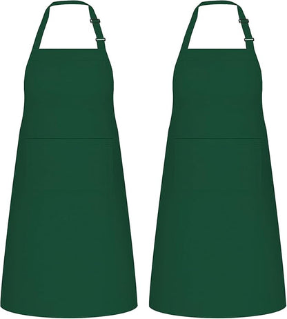 NLUS 2 Pack Kitchen Aprons with 2 Pockets for Women Men, Chef Aprons for Baking BBQ Cooking, Green by NLUS