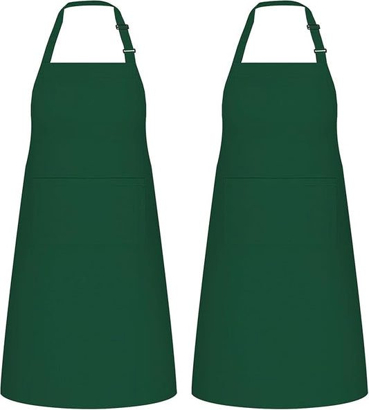 NLUS 2 Pack Kitchen Aprons with 2 Pockets for Women Men, Chef Aprons for Baking BBQ Cooking, Green by NLUS