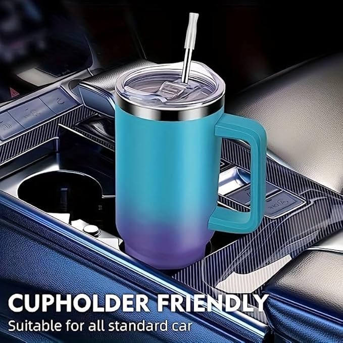40oz Stainless Steel Double Vacuum Tumbler with Handle, Straw Lid, Carrier Bag, Purse Pouch Phone Pocket, Gym Water Bottle Travel Mug and Sleeve Holder for Men Women (white Blue)