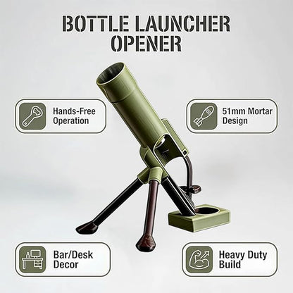 Beer Bottle Mortar Bottle Opener, 51mm Mortar Beer Bottle Opener, Heavy-Duty Tactical Cap Launcher, Hands-Free Push Down Bottles Cap Launcher, Home Party Bar Desk Decor