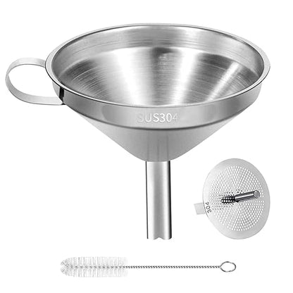 Stainless Steel Kitchen Funnel, 4.3-Inch Food Grade Metal Funnel with Strainer for Filling Bottles, Transferring Liquid, Oil, Juice, Milk by Ecurfu