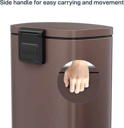Arlopu 8 Gallon Step Trash Can, Stainless Steel Garbage Bin, Soft-Close Rubbish Bin with Removable Plastic Inner Bucket, Fingerprint-Proof, Lid Dustbin, Suit for Kitchen Home (Brown, 30L)