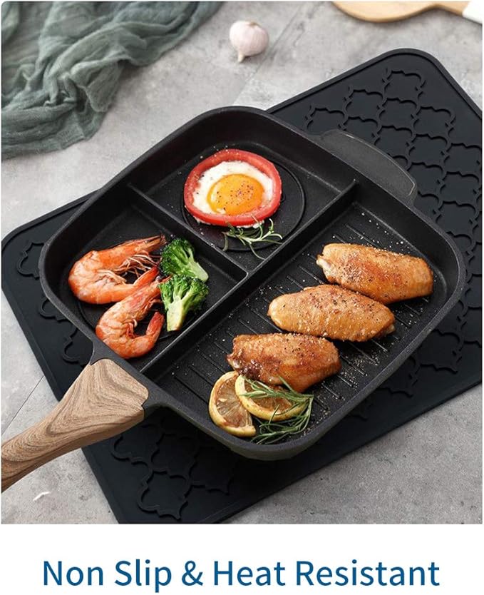 AMOAMI-Dish Drying Mats for Kitchen Counter-Silicone Dish Drying Mat-Kitchen Dish Drying Pad Heat Resistant Mat-Kitchen Gadgets Kitchen Accessories Kitchen Small Appliances(16" x 18", BLACK) - Image 4