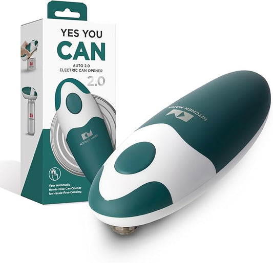 Kitchen Mama Auto 2.0 Electric Can Opener: Blade Opens Almost Any Can Pop or Soda Can - Automatic, Hands Free, Safe, Smooth Edge, Lid Remover, Battery Operated, Cordless, YES YOU CAN (Emerald Mist) by KitchenMama