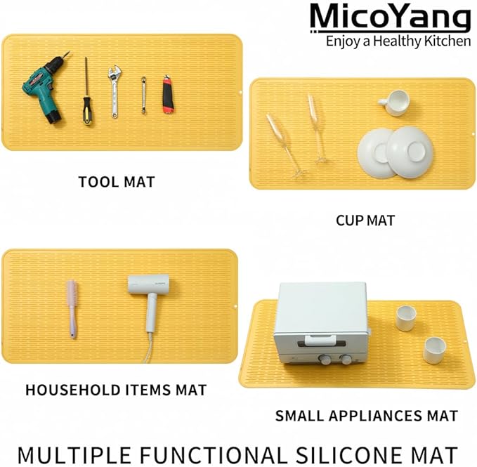 MicoYang Silicone Dish Drying Mat for Multiple Usage,Easy clean,Eco-friendly,Heat-resistant Silicone Mat for Kitchen Counter or Sink,Refrigerator or Drawer Liner Yellow 5XL 36inches x 18inches - Image 4