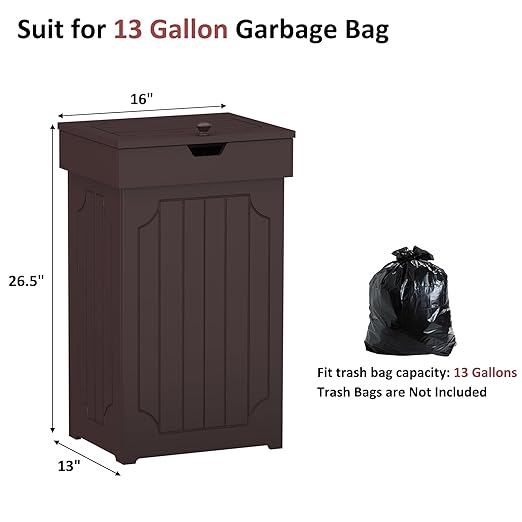 Function Home Trash Can Cabinet, 13 Gallon Kitchen Garbage Can, Wood Recycling Trash Bin, Freestanding Dog Proof Trash Can, Farmhouse Trash Cabinet with Lid for Home Kitchen Bathroom, Coffee - Image 3