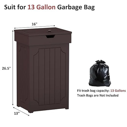 Function Home Trash Can Cabinet, 13 Gallon Kitchen Garbage Can, Wood Recycling Trash Bin, Freestanding Dog Proof Trash Can, Farmhouse Trash Cabinet with Lid for Home Kitchen Bathroom, Coffee - Image 3