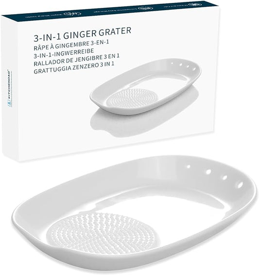 KITCHENDAO 3 in 1 Porcelain Ginger Grater Tool Spoon Rest Herb Stripper, 6.5 x 4.3 inches for Kitchen, Japanese Ceramic Garlic Grinding Wasabi Grater Plate Dish for Daikon Radish & Parmesan Cheese by KITCHENDAO
