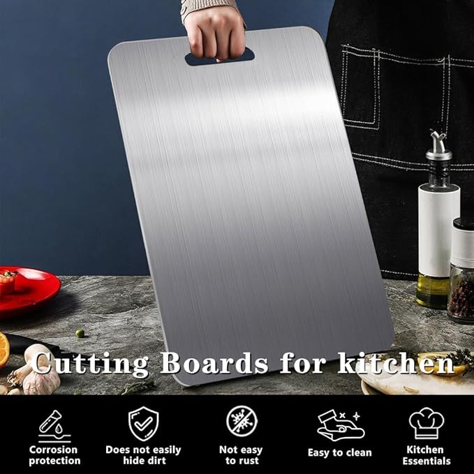 Titanium Cutting Board, 2 PCS Titanium Cutting Boards for Kitchen, Non Toxic, Double-Sided Food Grade Chopping Board for Outdoor Camping(15.6" x 11",15.6" x 11") - Image 4