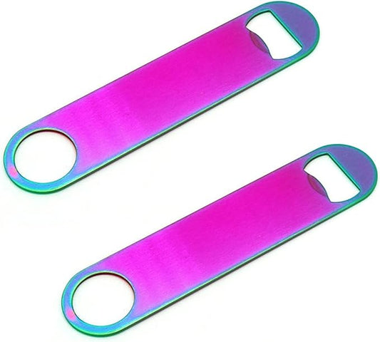 Rainbow Color Stainless Steel Flat Bottle Opener, Sturdy and Durable 2 Pcs to Send to Friends, Suitable for Bar Bartender Men Women Kitchen Restaurant Party Supplies (Large) by Unknown