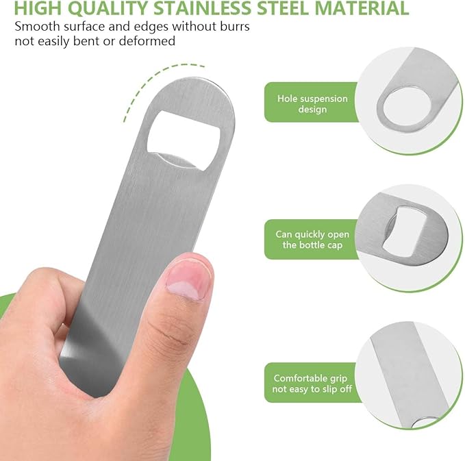 KISEER Heavy Duty Stainless Steel Flat Bottle Opener, 8 Pack Beer Bottle Opener for Kitchen, Bar or Restaurant - Image 3