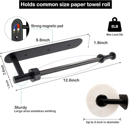 KIHOGEM Magnetic Paper Towel Holder, One Hand Operable Paper Towel Holder Wall Mount Self Adhesive and Strong Magnetic Backing for Kitchen Refrigerator Grill RV(Black) - Image 6