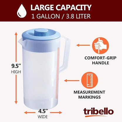 Tribello Pitcher with Lid Half Gallon, Clear Round Plastic Water Pitcher with 3-Way Lid, Ideal for Lemonade, Ice Tea, and Drinks, Freezer/Dishwasher Safe, and BPA Free (0.5 Gallon/2 Liters) - Image 3